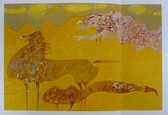 Michell Hwang, The Emperor's Dream, Horse, Abstract, Impressionistic, Golds, Yellows, Original Serigraph, Canvas, Hand-Painted